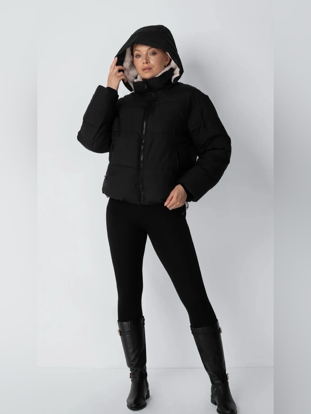 PUFFIT Women's Black Hooded Puffer Jacket - Cozy Short Winter Coat